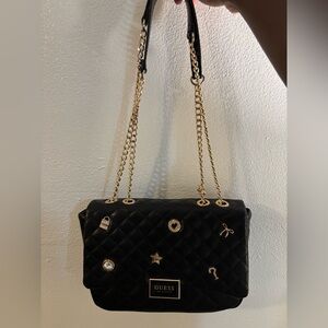 NWOT Guess Black Quilted Shoulder Bag with Gold Chain